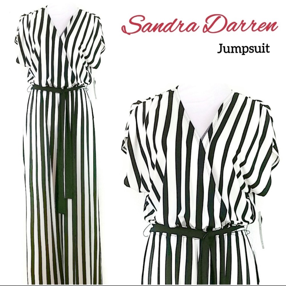 NWT Sandra Darren black & white striped jumpsuit